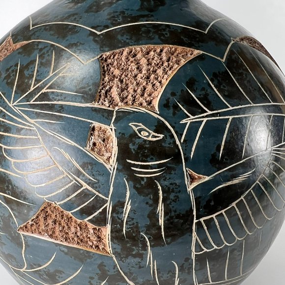 Vtg Nicaragua Vase Clay Pottery Folk Art Carved Incised Hummingbird Flower 6" - Picture 7 of 10